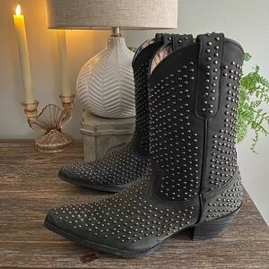 Laredo All Over Studded Cowboy Cowgirl Western Boots Womens 10M Black Charcoal